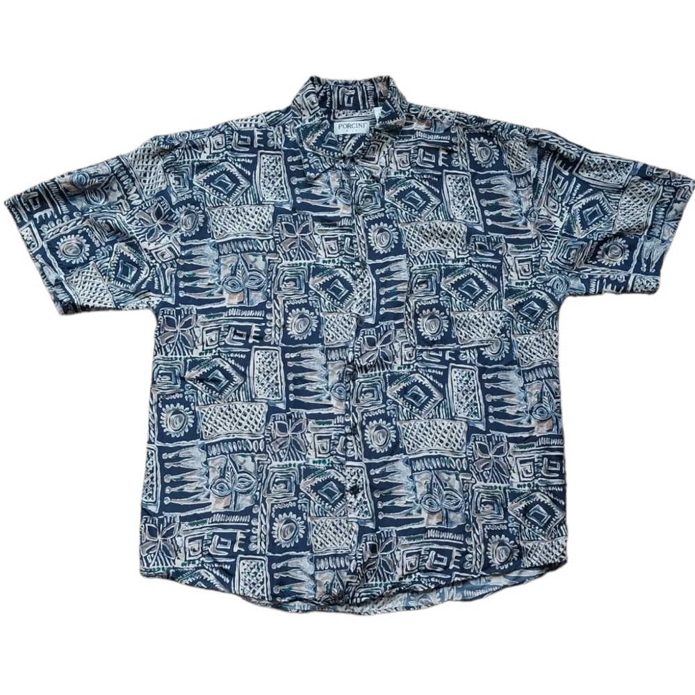 VINTAGE 90s PORCINI SILK BUTTON DOWN SHIRT